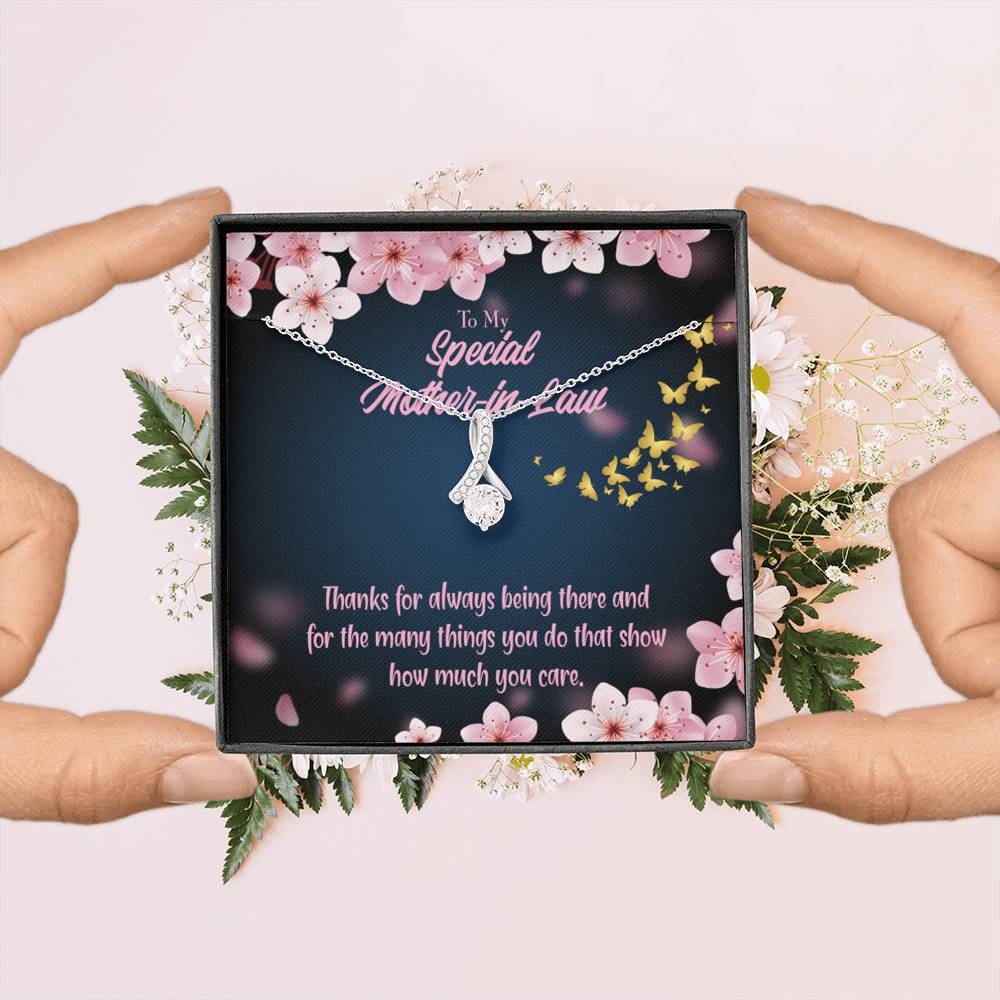 Mother-In-Law Necklace Special Mother-In-Law Thanks Always Eternity Ribbon Stone Pendant Keepsake Card-Express Your Love Gifts