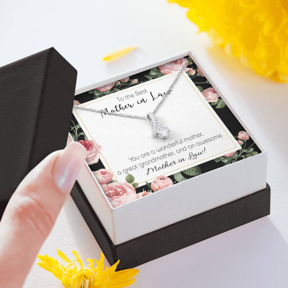 Mother-In-Law Necklace Awesome Mother-In-Law Eternity Ribbon Stone Pendant Keepsake Message Card-Express Your Love Gifts