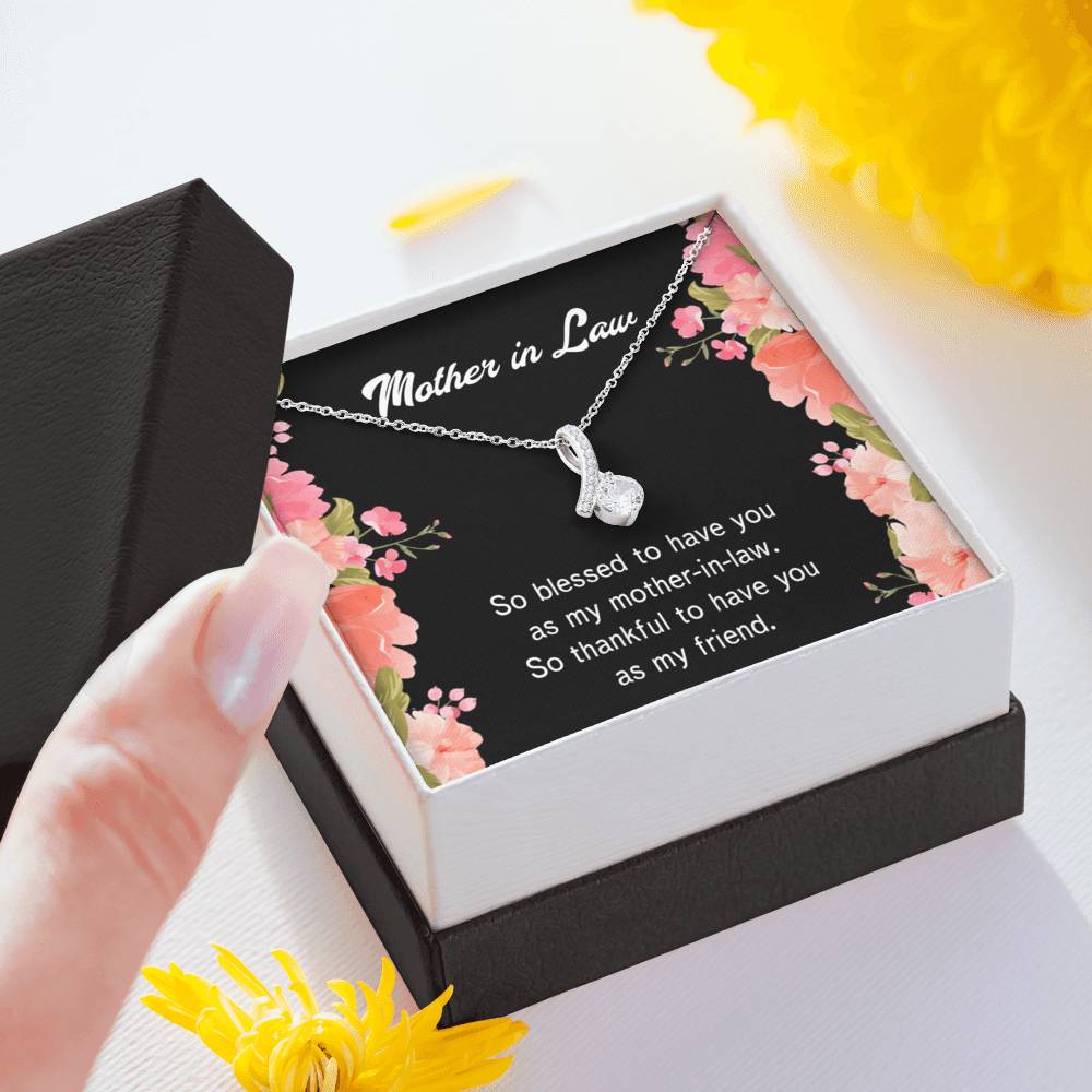 Mother-In-Law Necklace So Blessed Eternity Ribbon Stone Pendant Keepsake Message Card-Express Your Love Gifts