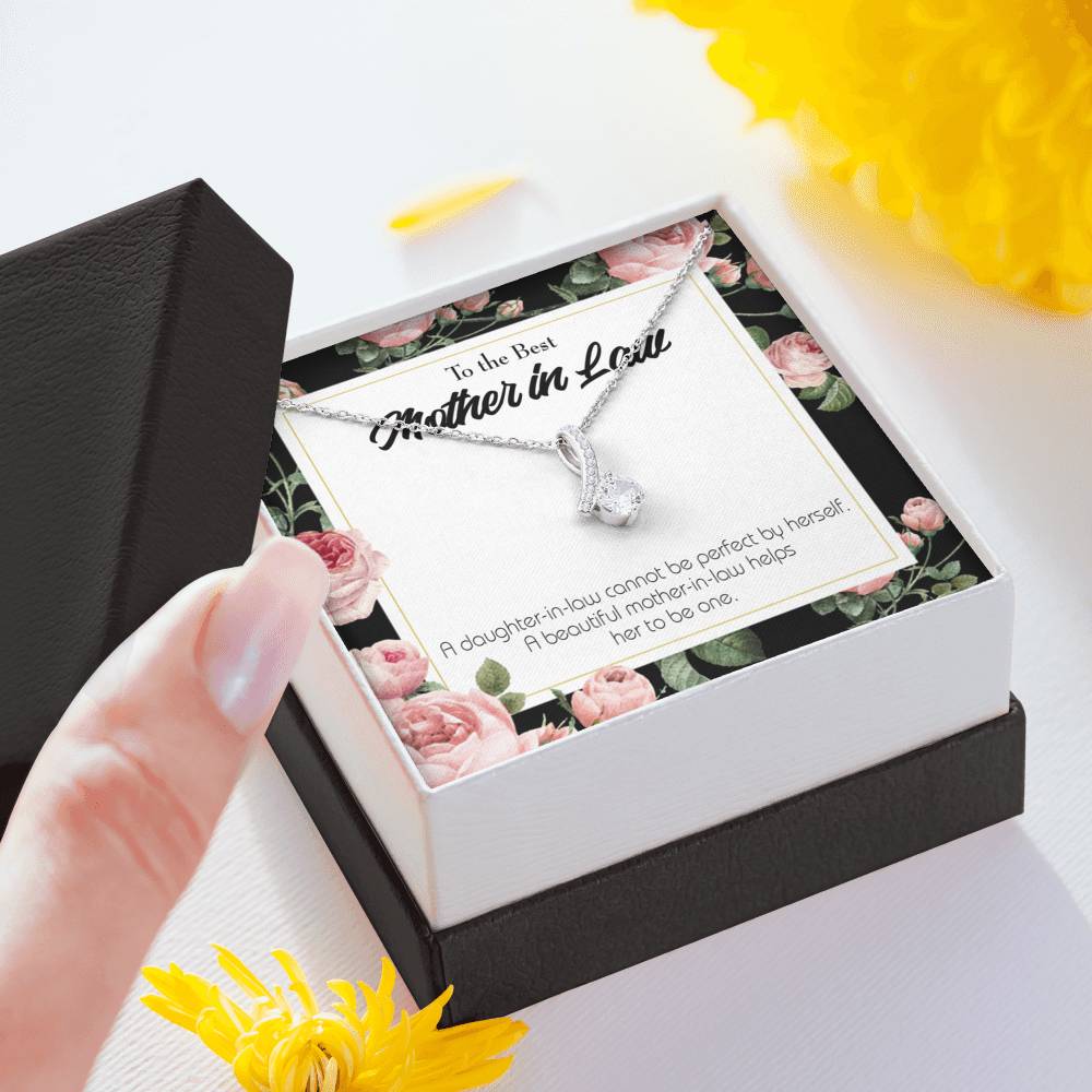 Mother-In-Law Necklace Beautiful Mother-In-Law Eternity Ribbon Stone Pendant Keepsake Message Card-Express Your Love Gifts