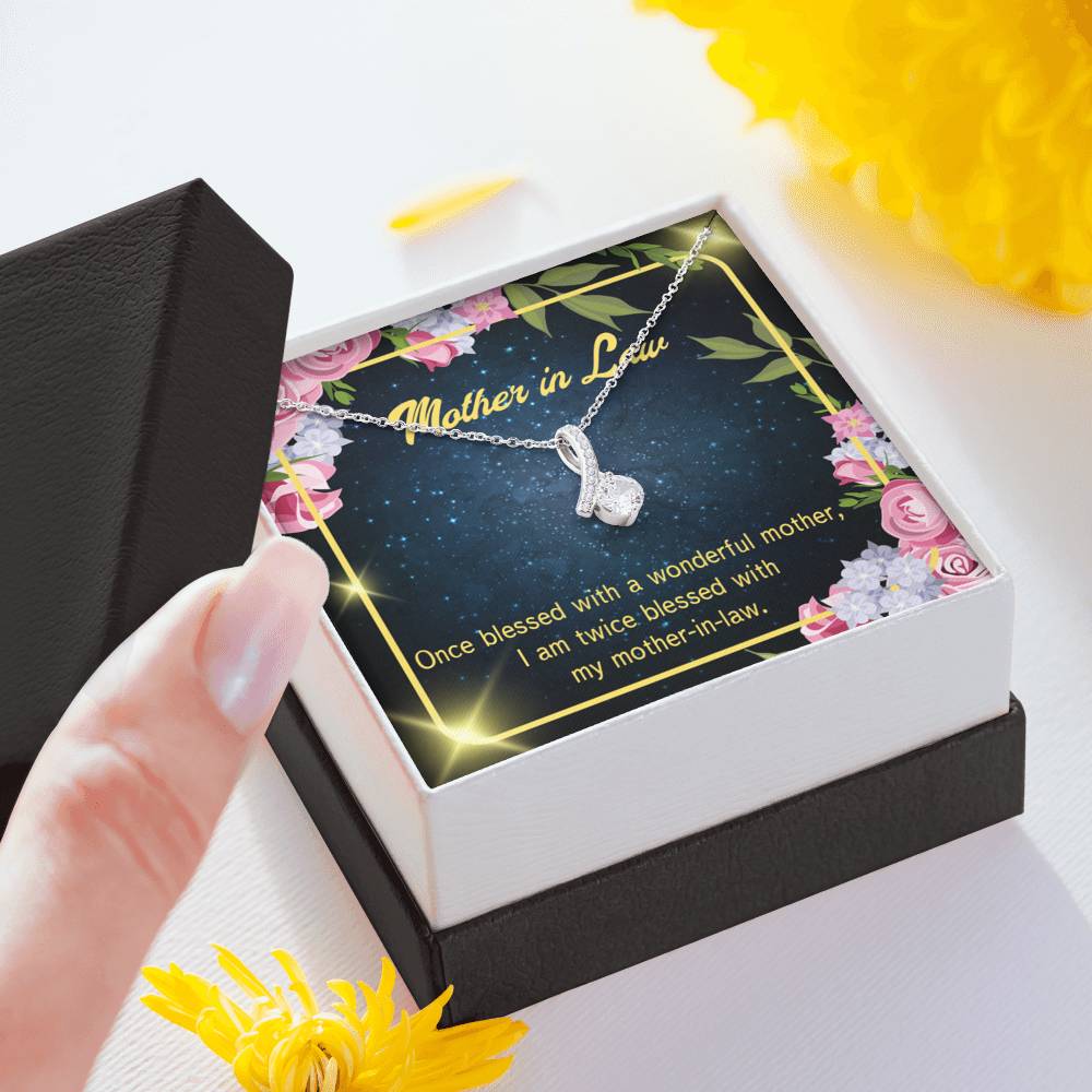 Mother-In-Law Necklace Twice Blessed Eternity Ribbon Stone Pendant Keepsake Message Card-Express Your Love Gifts