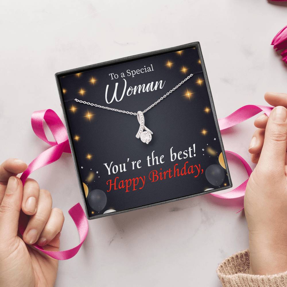 Happy Birthday Mom You'Re The Best Eternity Ribbon Stone Necklace Message Card-Express Your Love Gifts