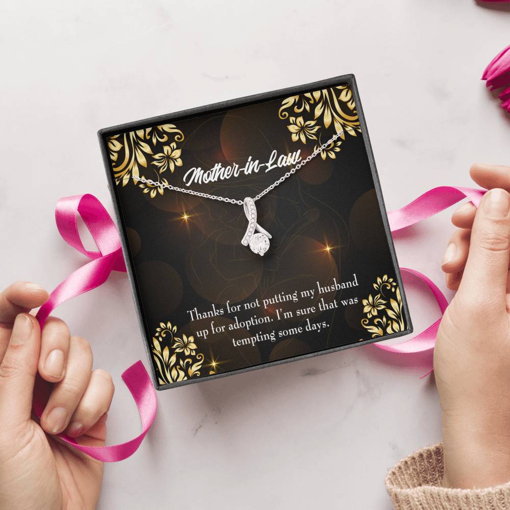 Mother-In-Law Necklace Funny Mother-In-Law Message Eternity Ribbon Stone Pendant Keepsake Message Card-Express Your Love Gifts