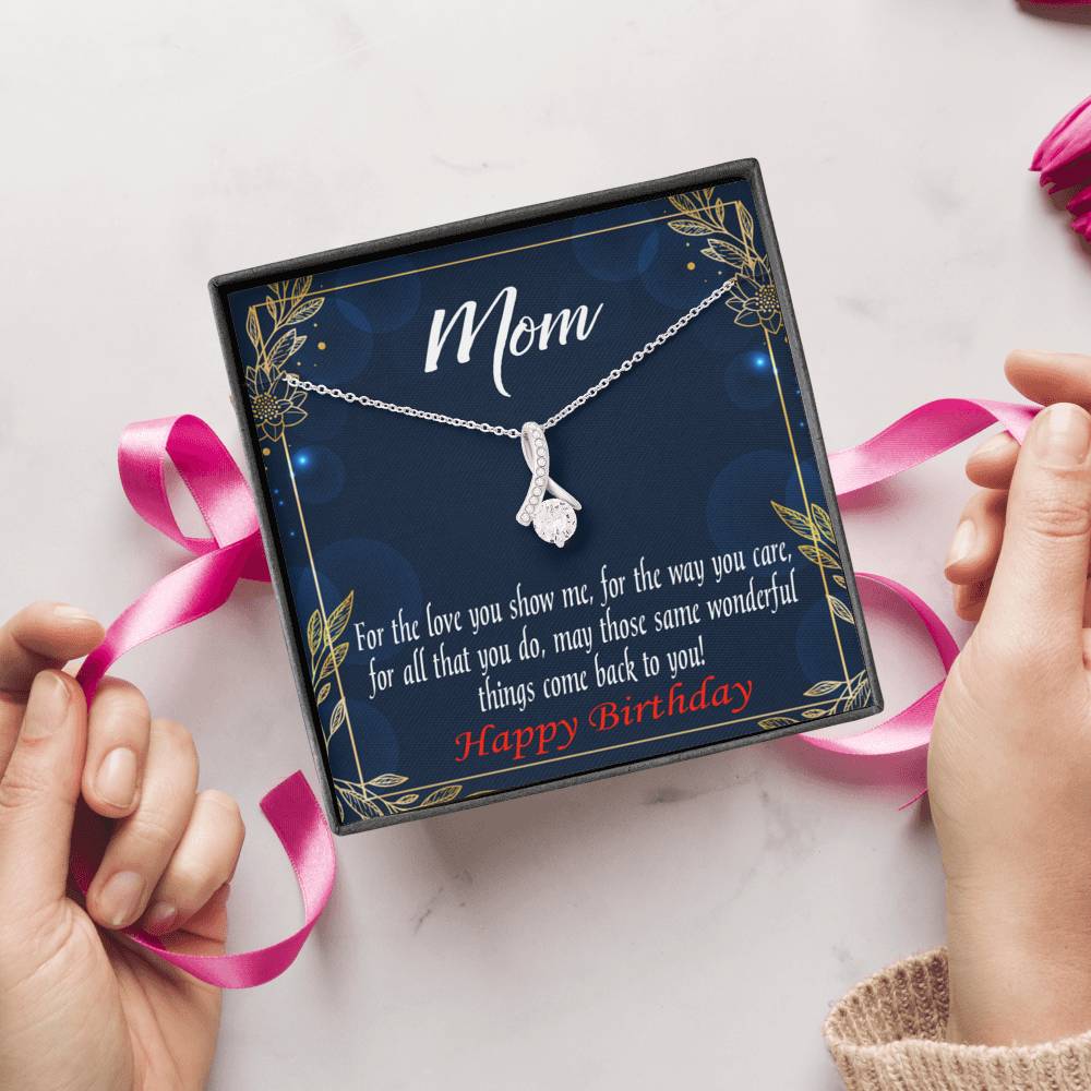 Happy Birthday Mom You'Re Wonderful Message Card Eternity Ribbon Stone Necklace-Express Your Love Gifts
