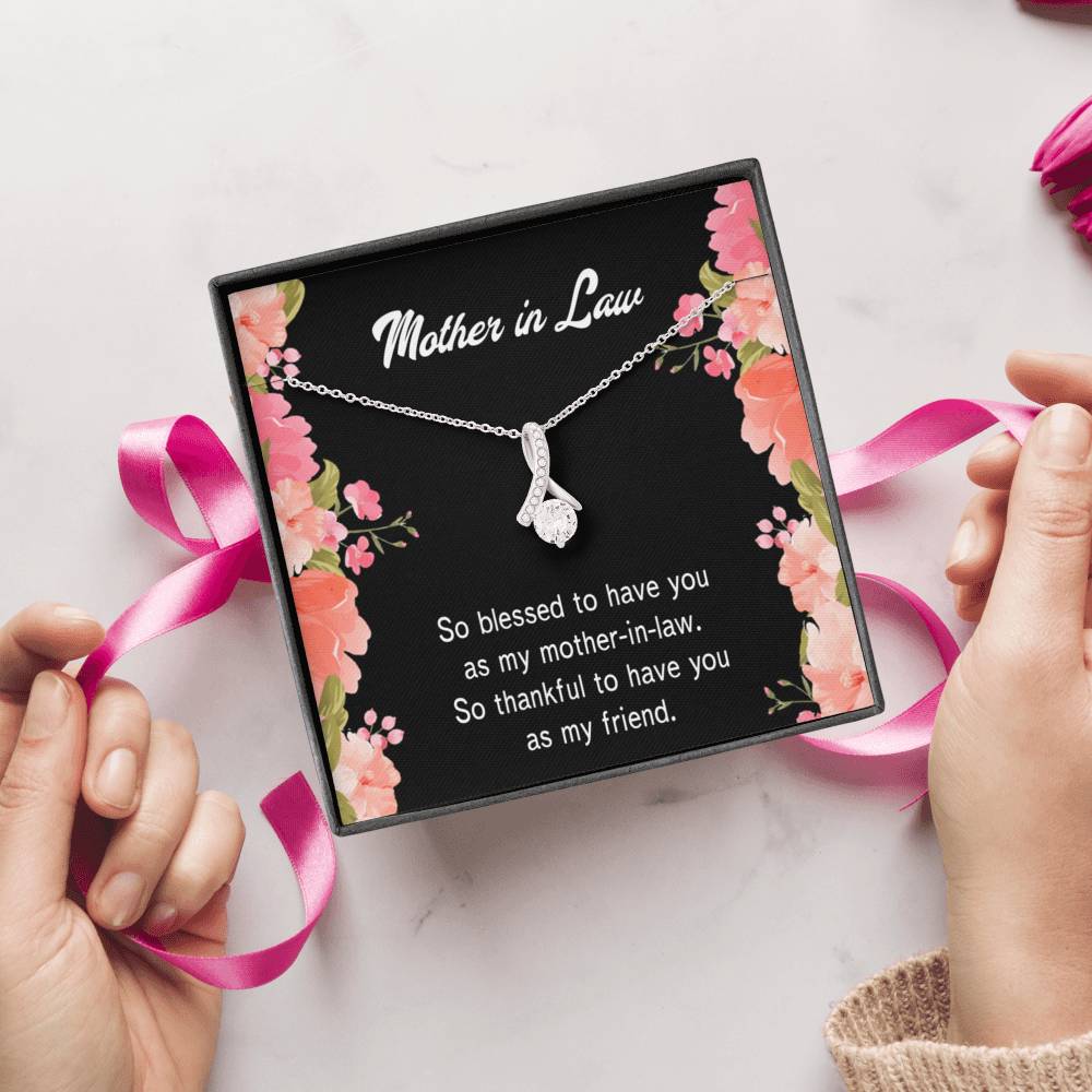 Mother-In-Law Necklace So Blessed Eternity Ribbon Stone Pendant Keepsake Message Card-Express Your Love Gifts