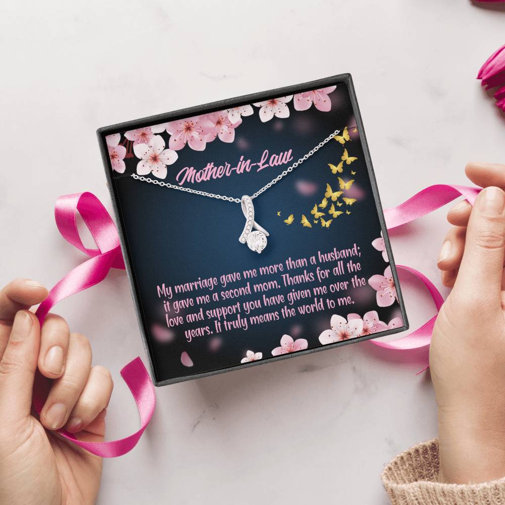 Mother-In-Law Necklace Marriage Second Mom Eternity Ribbon Stone Pendant Keepsake Message Card-Express Your Love Gifts
