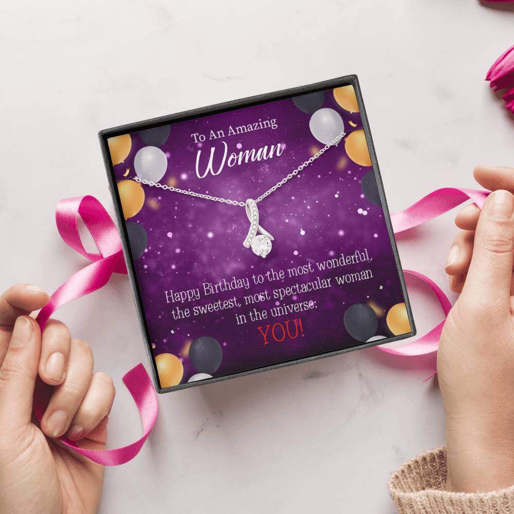 Best Mom In Universe Eternity Ribbon Necklace Birthday Message Card-Express Your Love Gifts