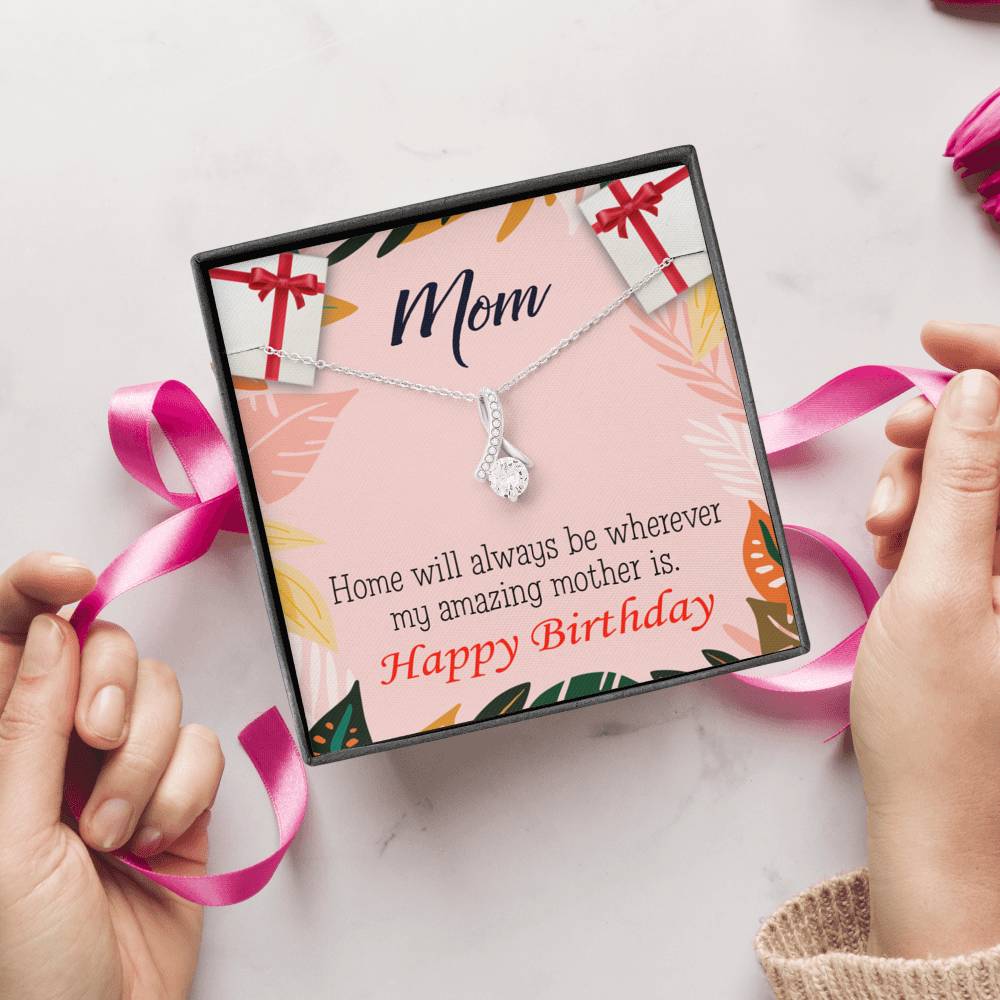 My Amazing Mom Eternity Ribbon Stone Necklace Message Birthday Card-Express Your Love Gifts