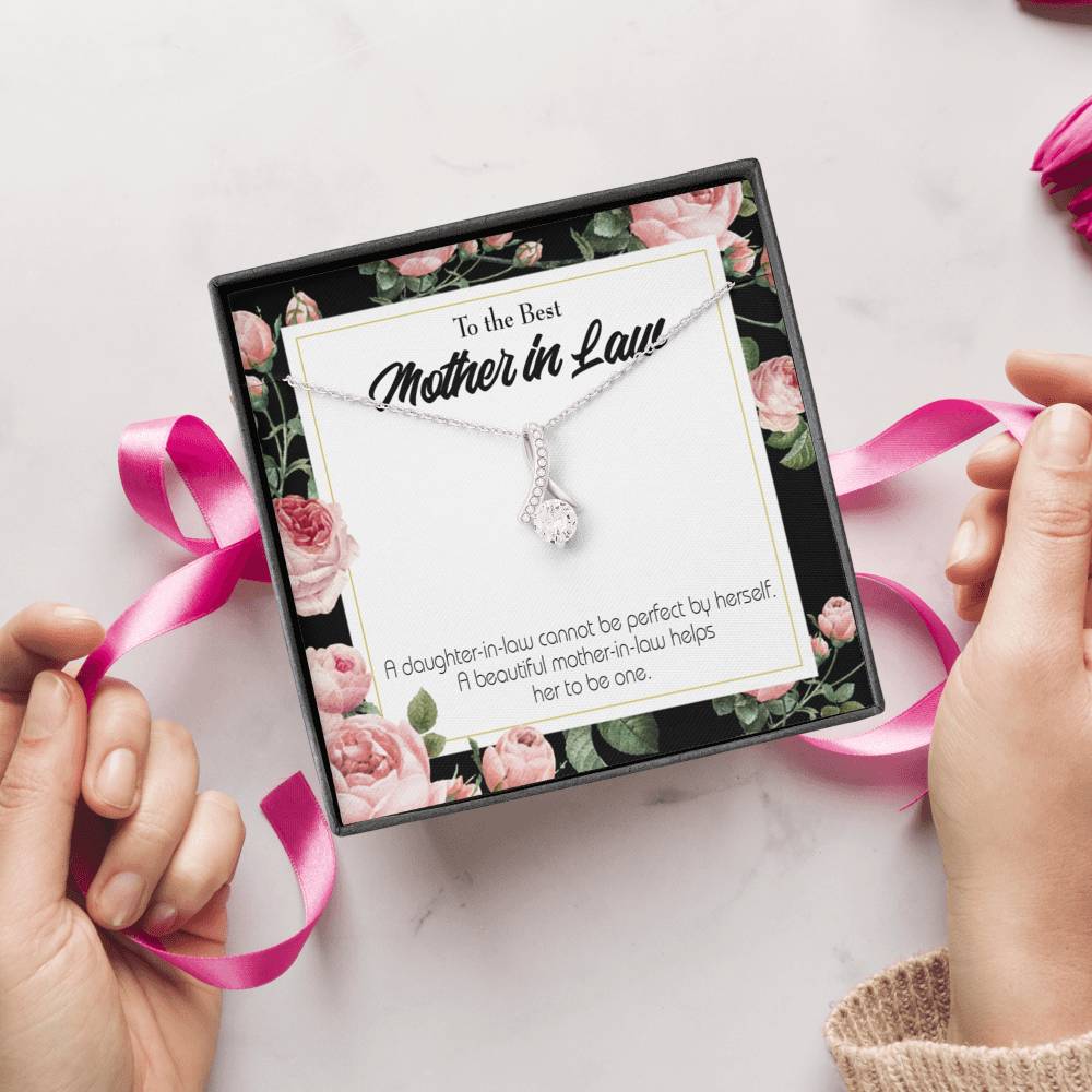 Mother-In-Law Necklace Beautiful Mother-In-Law Eternity Ribbon Stone Pendant Keepsake Message Card-Express Your Love Gifts