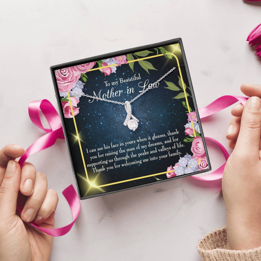 Mother-In-Law Necklace To My Beautiful Mother-In-Law Eternity Ribbon Stone Pendant-Express Your Love Gifts