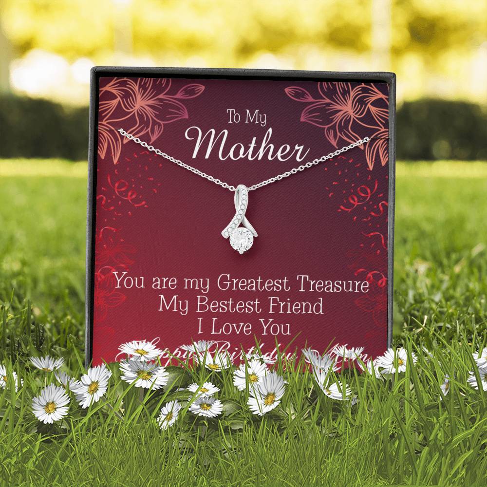 Mom My Greatest Treasure Eternity Ribbon Stone Necklace Message Birthday Card-Express Your Love Gifts