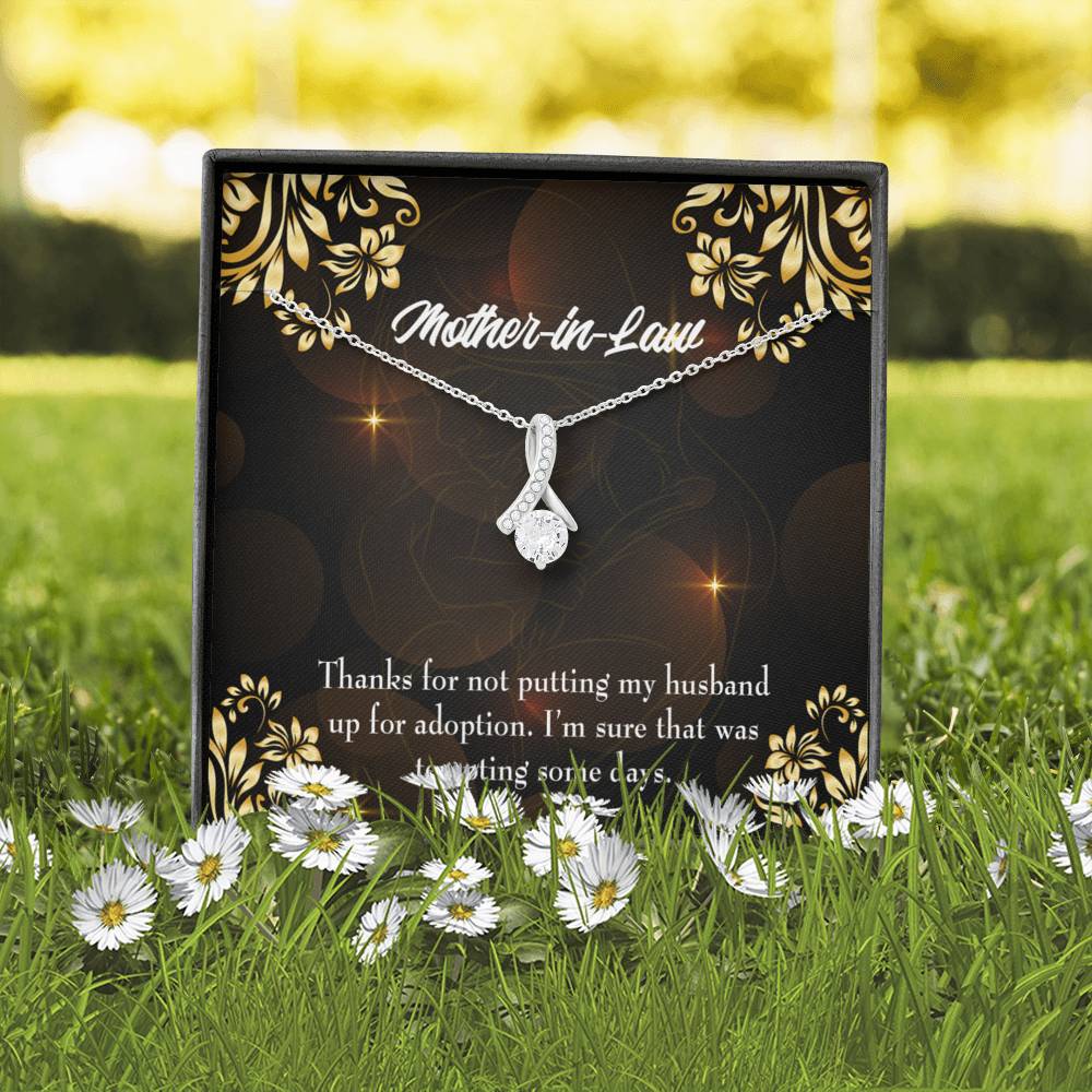 Mother-In-Law Necklace Funny Mother-In-Law Message Eternity Ribbon Stone Pendant Keepsake Message Card-Express Your Love Gifts