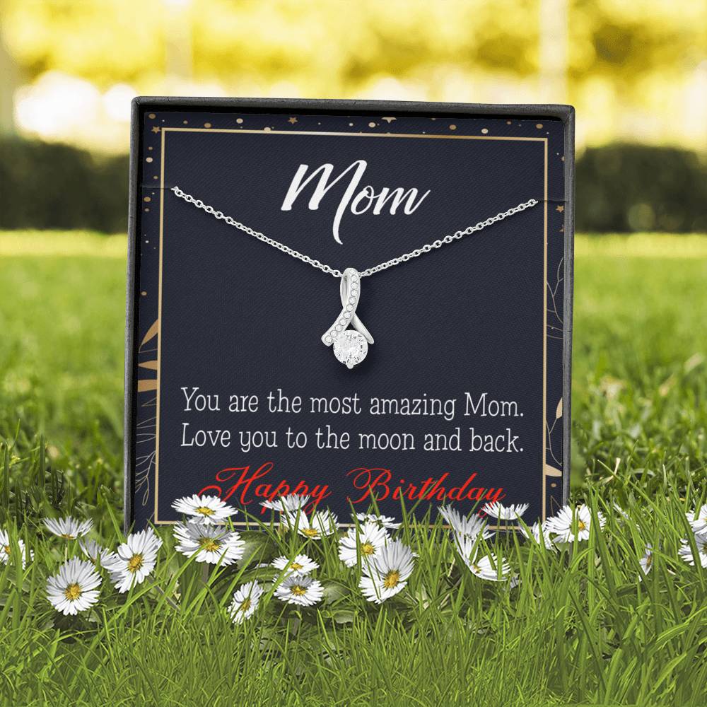 Happy Birthday Mom Love You To The Moon Eternity Ribbon Stone Necklace Message Card-Express Your Love Gifts