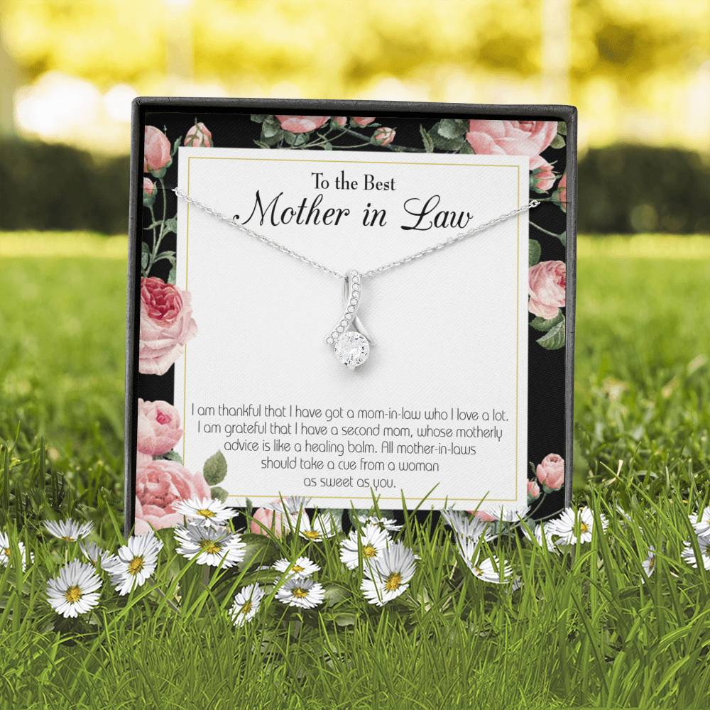 Mother-In-Law Necklace Second Mom Eternity Ribbon Stone Pendant Keepsake Message Card-Express Your Love Gifts