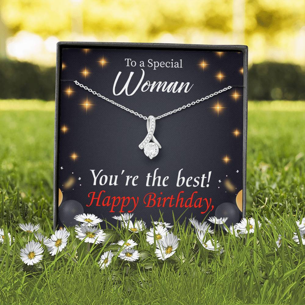 Happy Birthday Mom You'Re The Best Eternity Ribbon Stone Necklace Message Card-Express Your Love Gifts