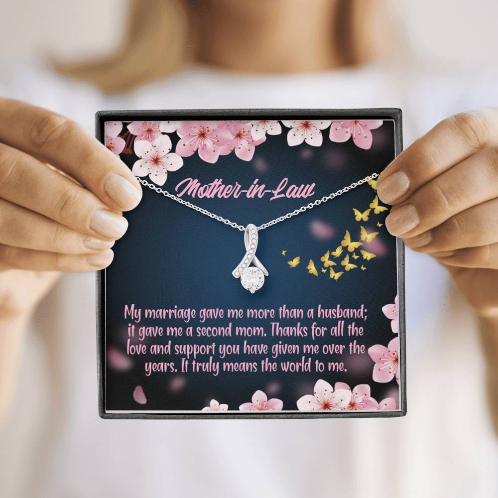 Mother-In-Law Necklace Marriage Second Mom Eternity Ribbon Stone Pendant Keepsake Message Card-Express Your Love Gifts