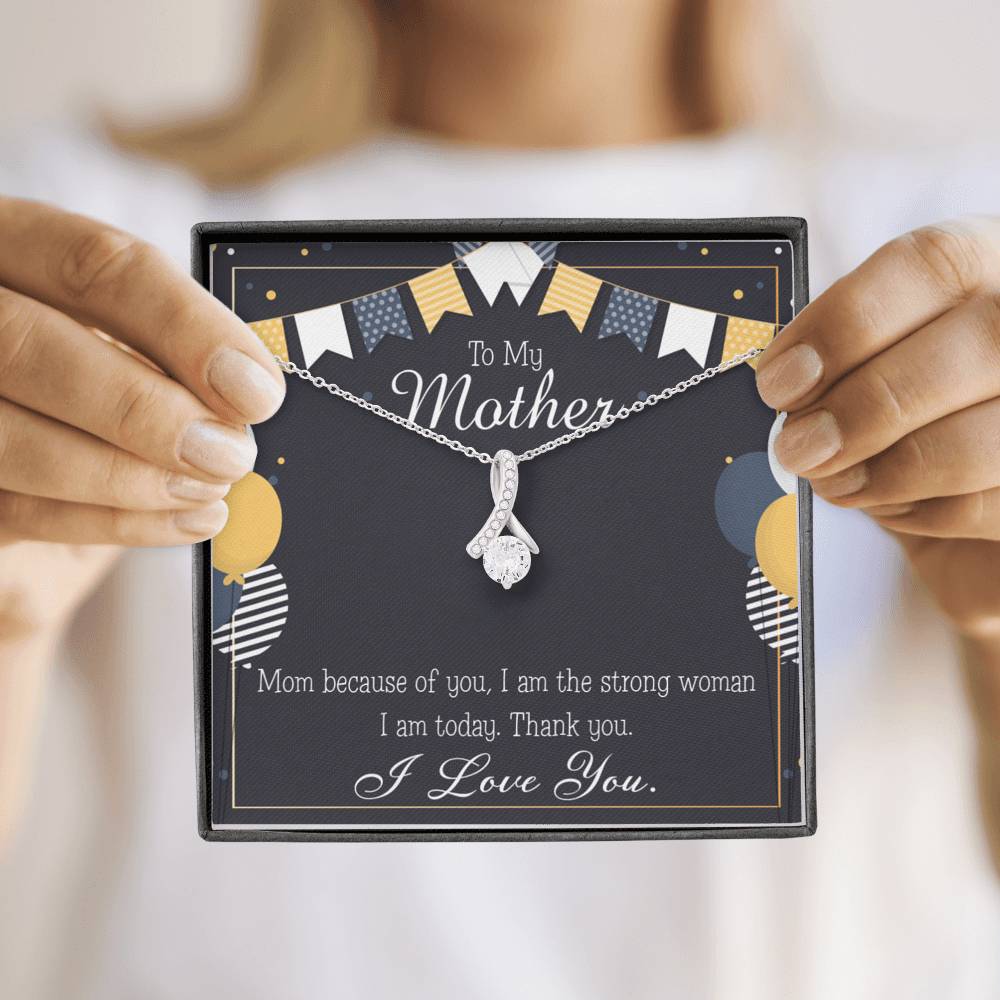 To My Mom Because of You Mom Eternity Ribbon Stone Necklace Message Card-Express Your Love Gifts