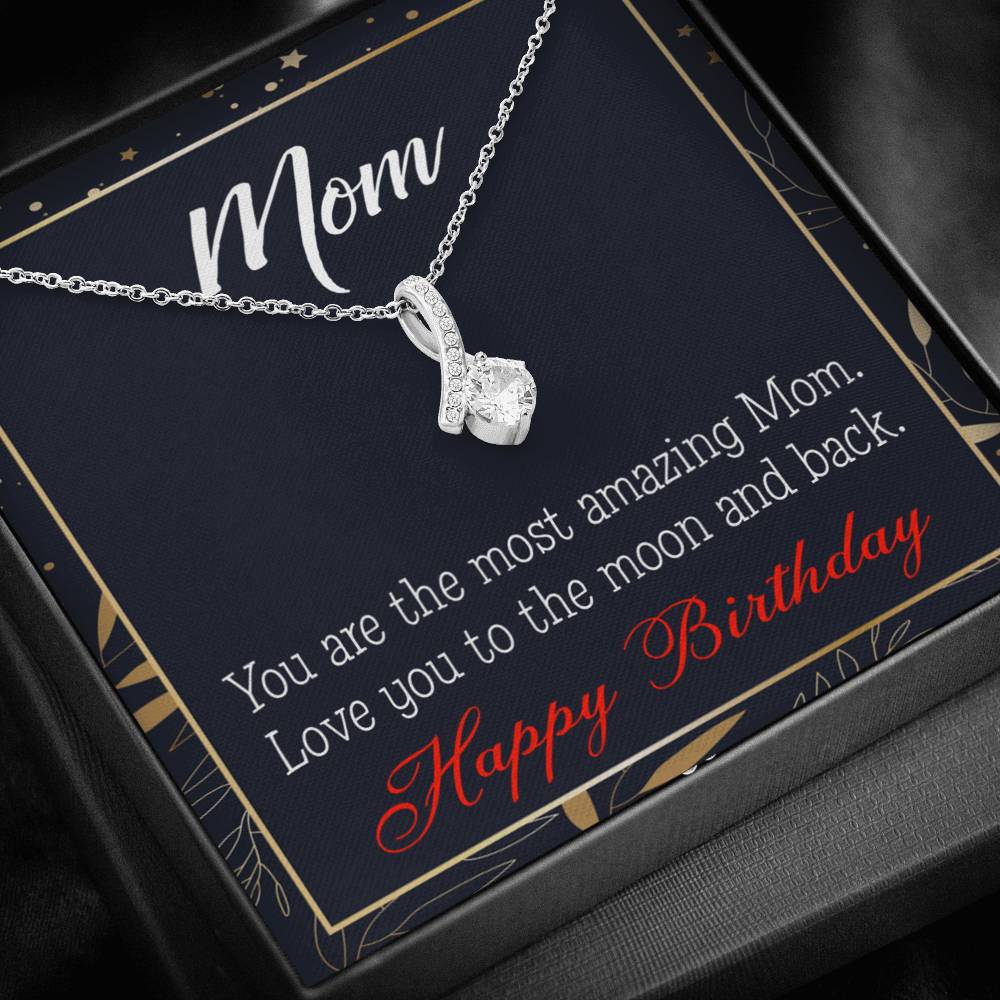 Happy Birthday Mom Love You To The Moon Eternity Ribbon Stone Necklace Message Card-Express Your Love Gifts