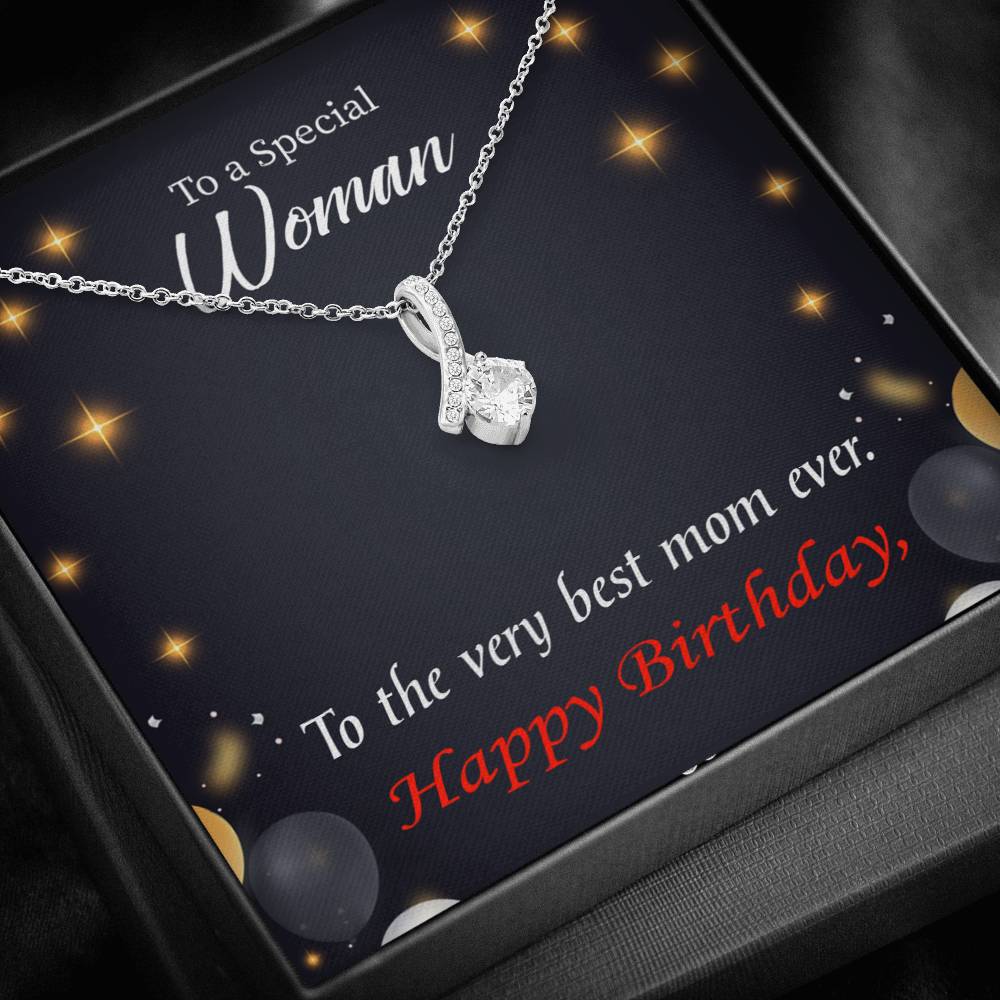 Best Mom Ever Eternity Ribbon Stone Necklace Birthday Message Card-Express Your Love Gifts