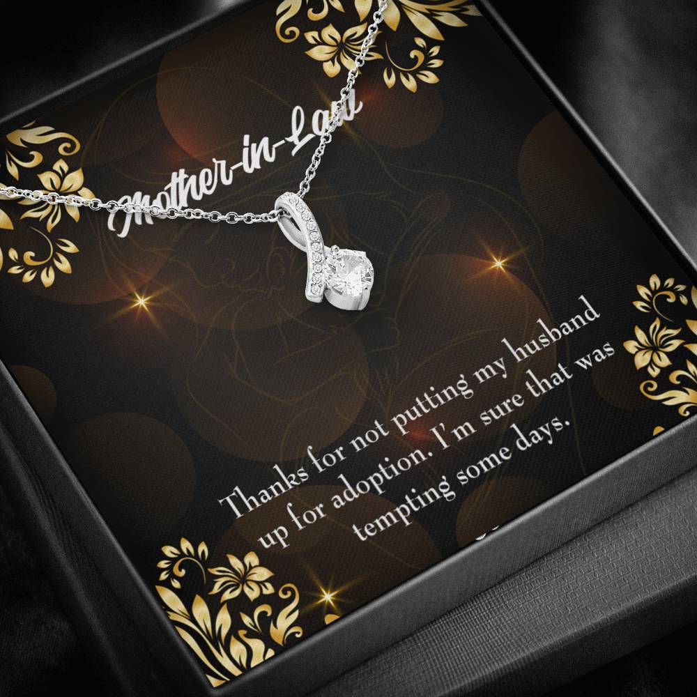 Mother-In-Law Necklace Funny Mother-In-Law Message Eternity Ribbon Stone Pendant Keepsake Message Card-Express Your Love Gifts