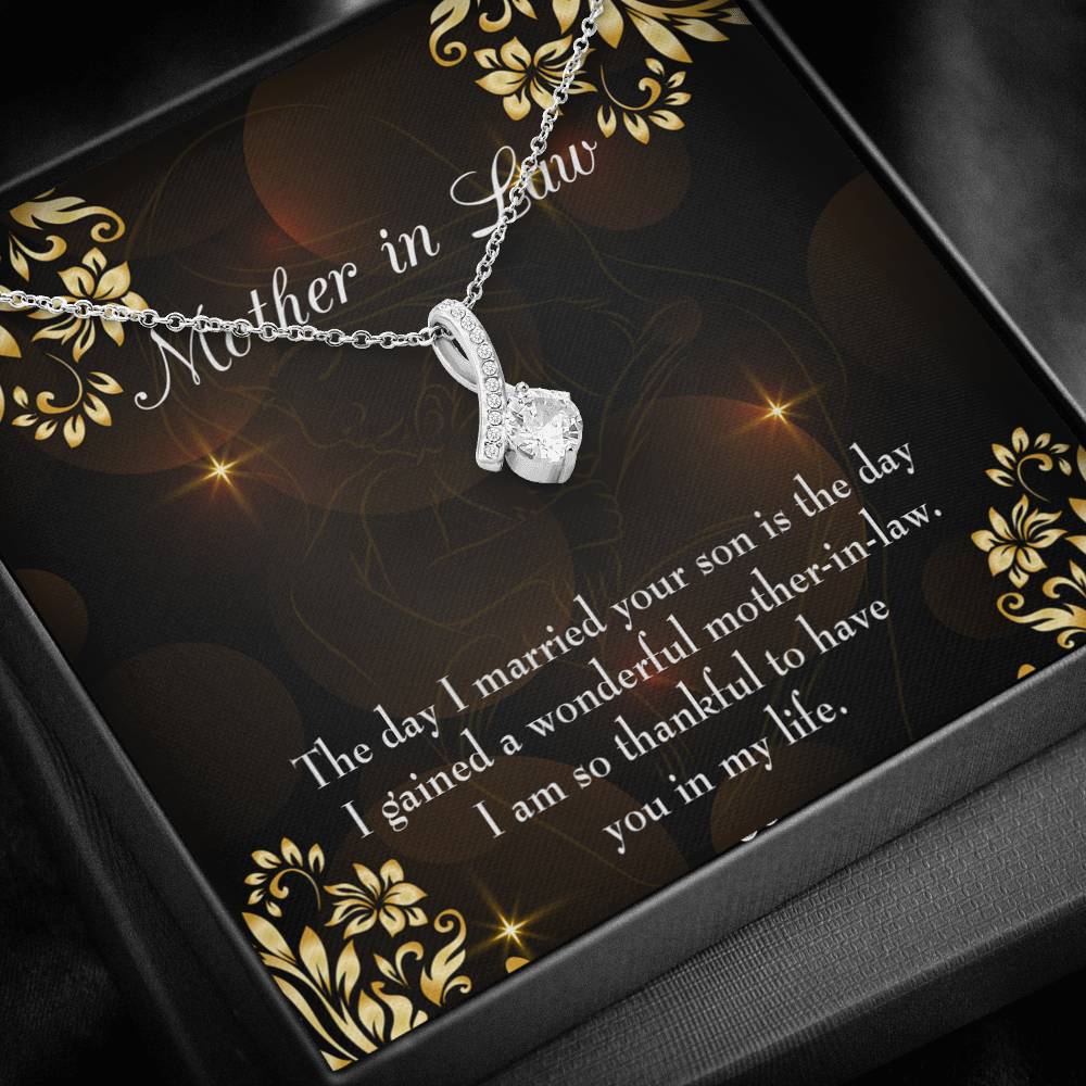 Mother-In-Law Necklace A Wonderful Mother-In-Law Eternity Ribbon Stone Pendant Keepsake Message Card-Express Your Love Gifts