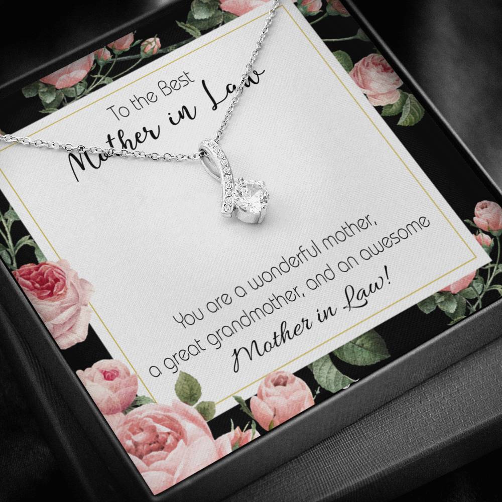 Mother-In-Law Necklace Awesome Mother-In-Law Eternity Ribbon Stone Pendant Keepsake Message Card-Express Your Love Gifts