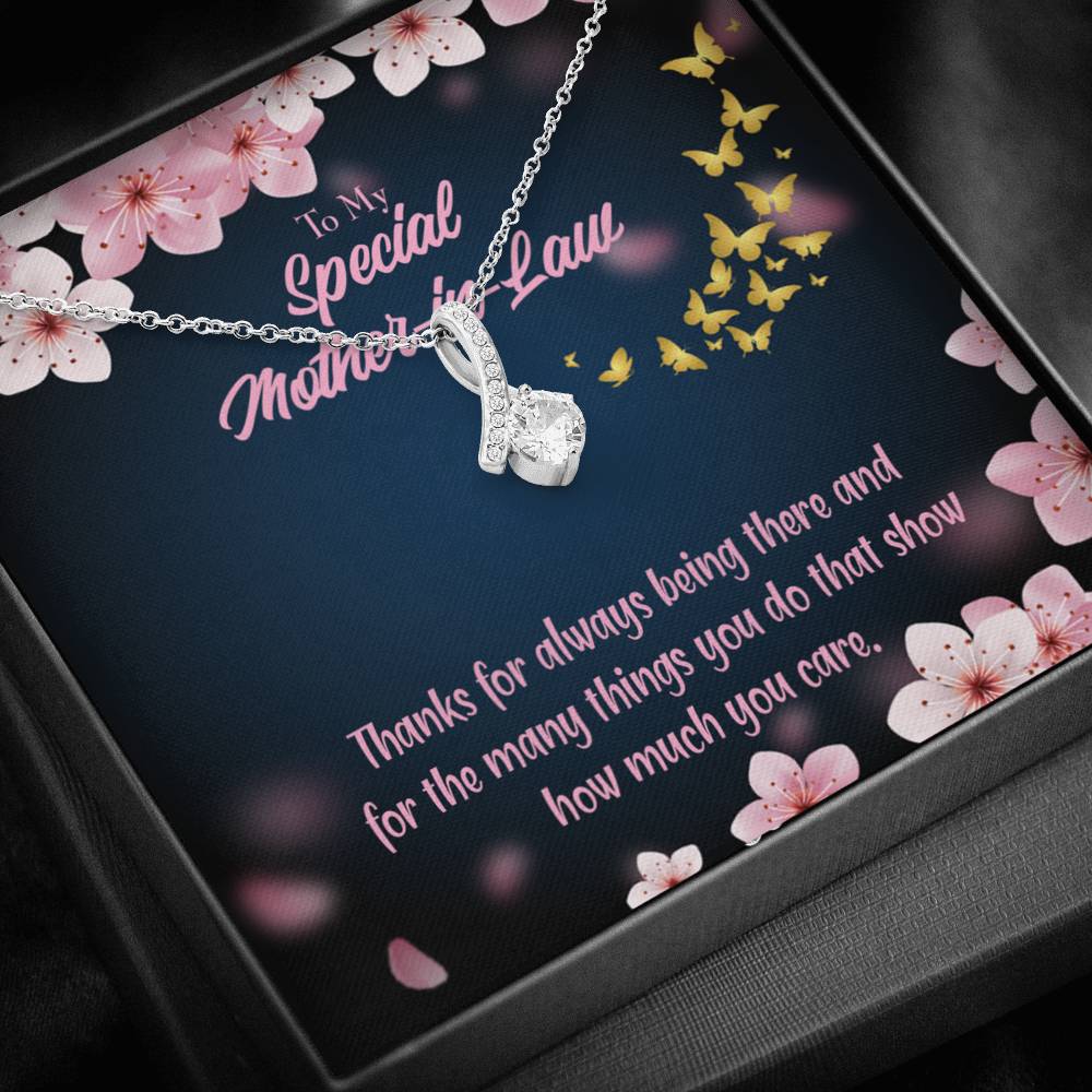 Mother-In-Law Necklace Special Mother-In-Law Thanks Always Eternity Ribbon Stone Pendant Keepsake Card-Express Your Love Gifts
