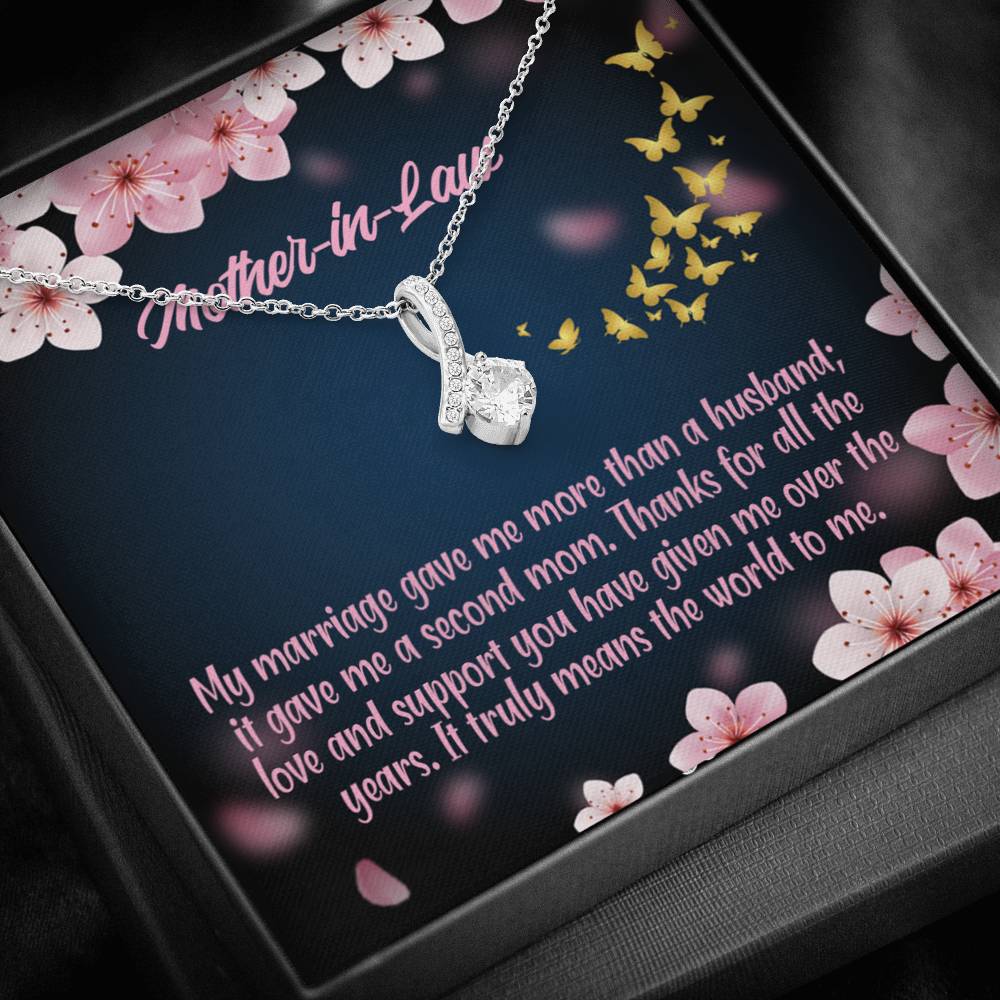 Mother-In-Law Necklace Marriage Second Mom Eternity Ribbon Stone Pendant Keepsake Message Card-Express Your Love Gifts