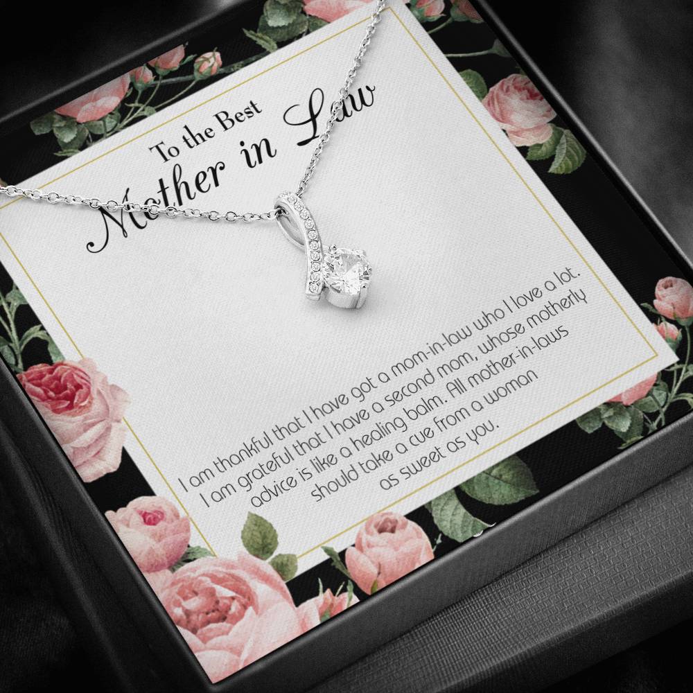 Mother-In-Law Necklace Second Mom Eternity Ribbon Stone Pendant Keepsake Message Card-Express Your Love Gifts