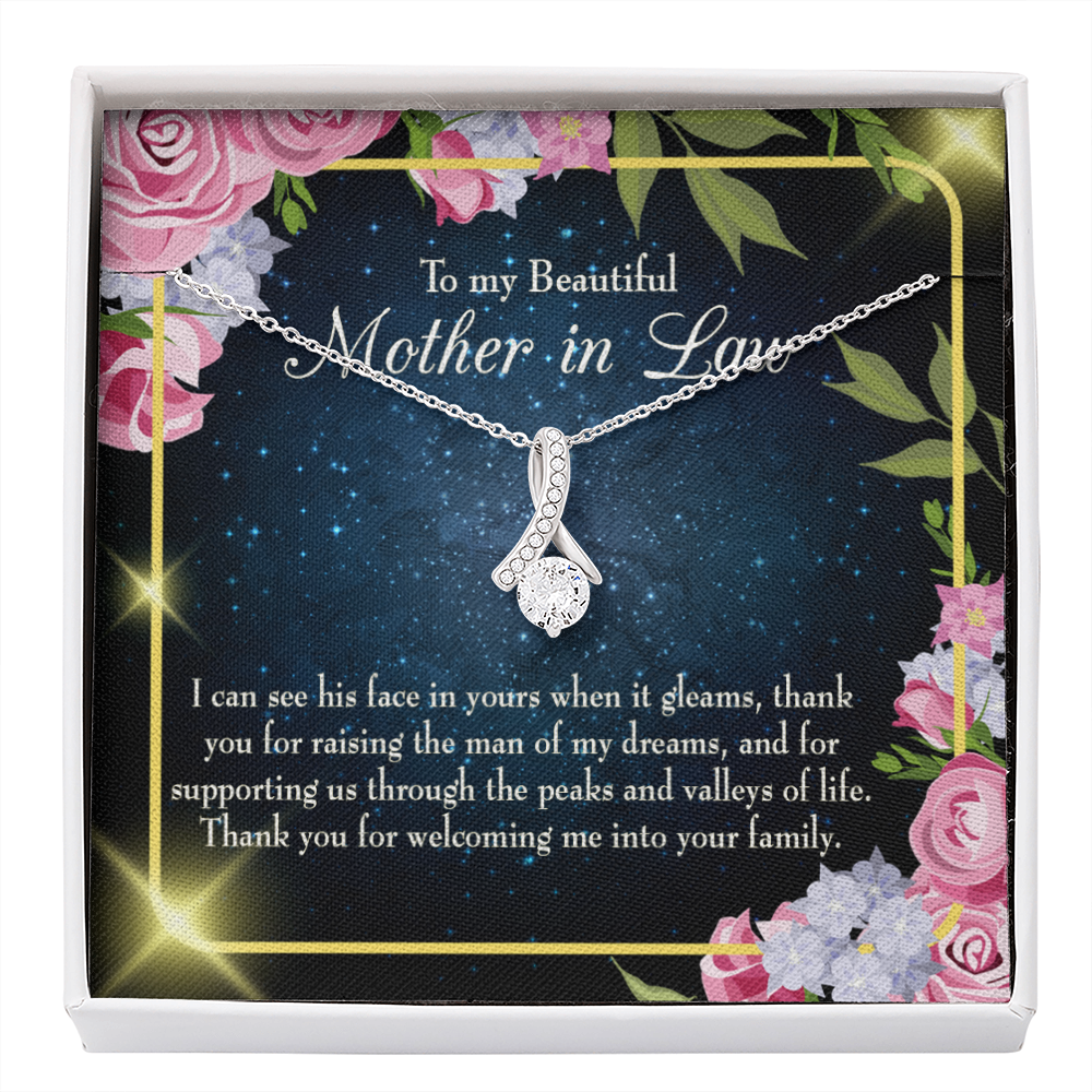 Mother-In-Law Necklace To My Beautiful Mother-In-Law Eternity Ribbon Stone Pendant-Express Your Love Gifts