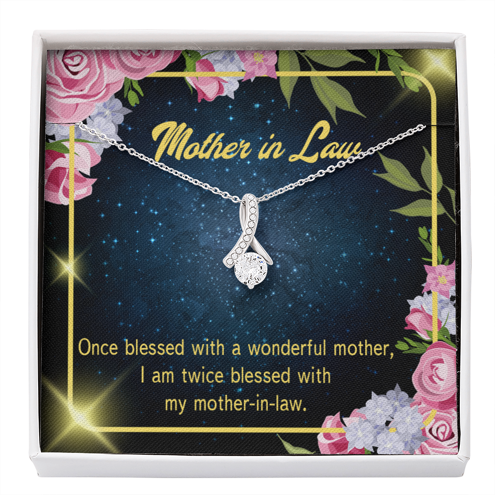 Mother-In-Law Necklace Twice Blessed Eternity Ribbon Stone Pendant Keepsake Message Card-Express Your Love Gifts