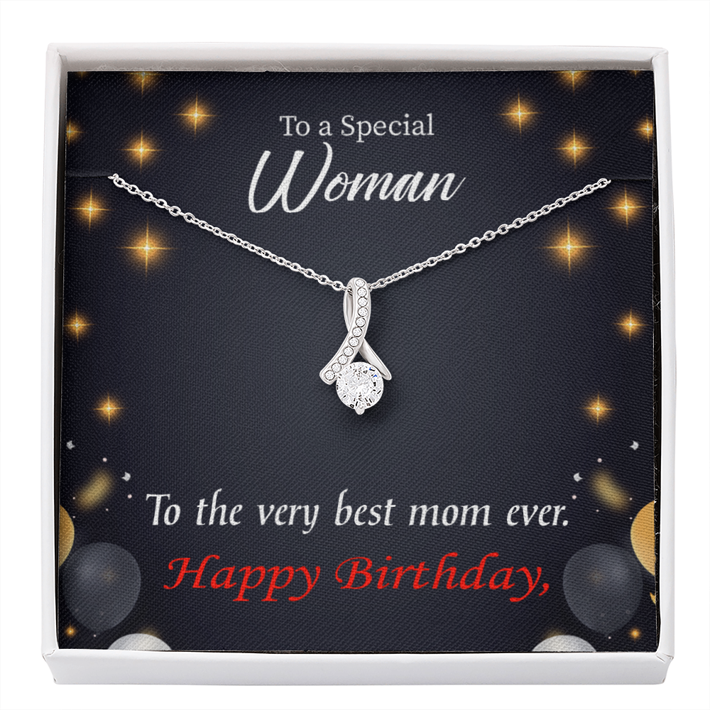 Best Mom Ever Eternity Ribbon Stone Necklace Birthday Message Card-Express Your Love Gifts