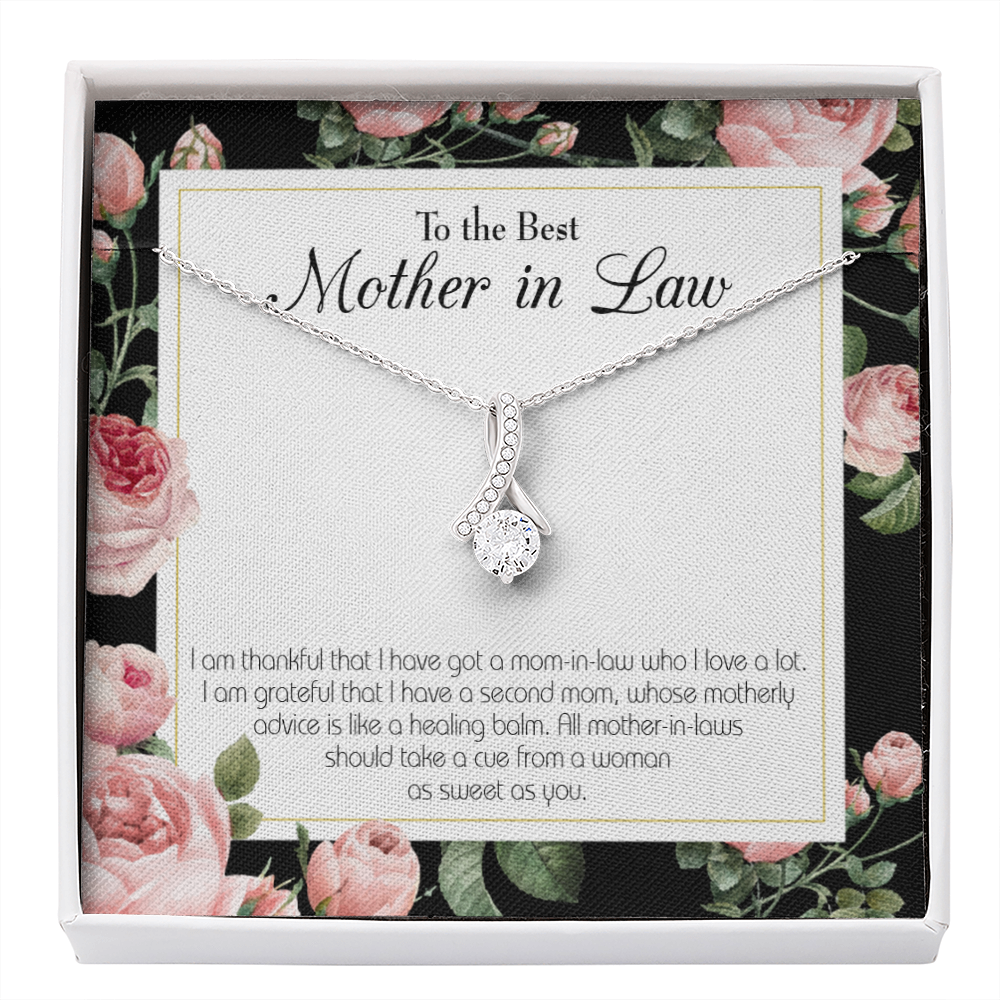 Mother-In-Law Necklace Second Mom Eternity Ribbon Stone Pendant Keepsake Message Card-Express Your Love Gifts