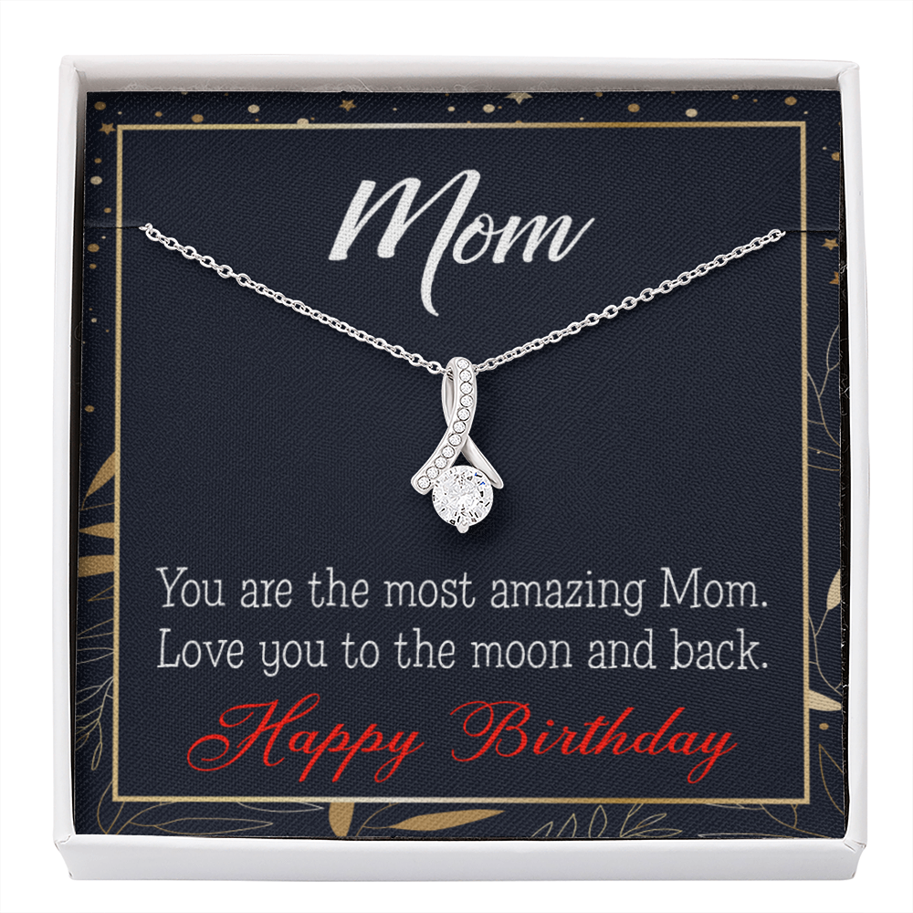 Happy Birthday Mom Love You To The Moon Eternity Ribbon Stone Necklace Message Card-Express Your Love Gifts