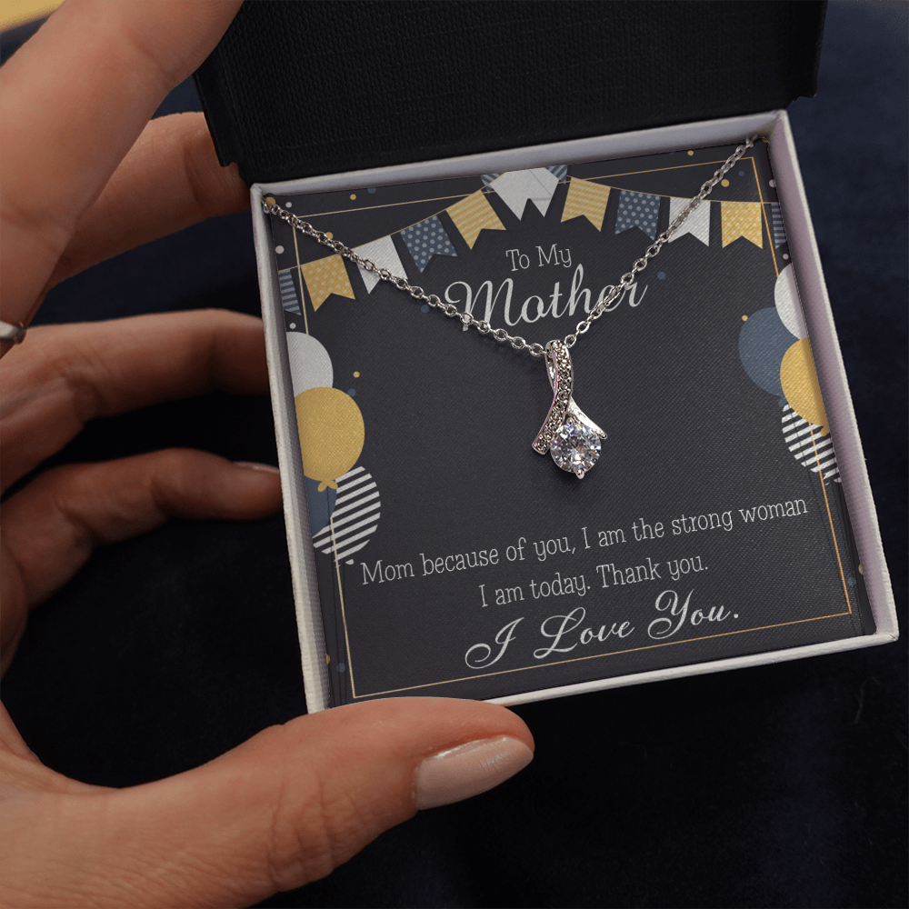 To My Mom Because of You Mom Eternity Ribbon Stone Necklace Message Card-Express Your Love Gifts