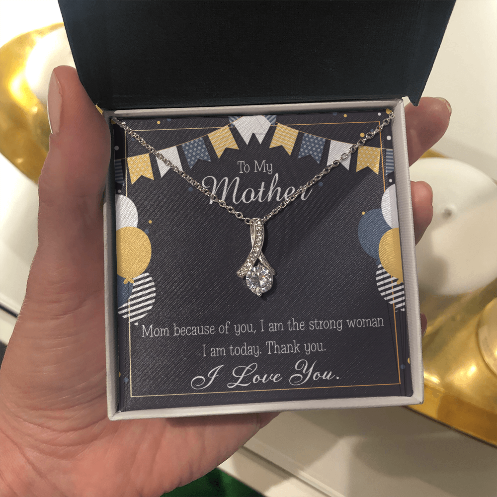 To My Mom Because of You Mom Eternity Ribbon Stone Necklace Message Card-Express Your Love Gifts