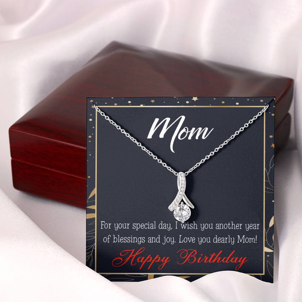 Happy Birthday Mom Blessings And Joy Eternity Ribbon Stone Necklace W Message Card-Express Your Love Gifts
