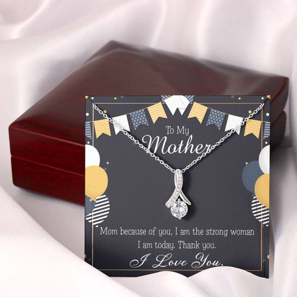To My Mom Because of You Mom Eternity Ribbon Stone Necklace Message Card-Express Your Love Gifts