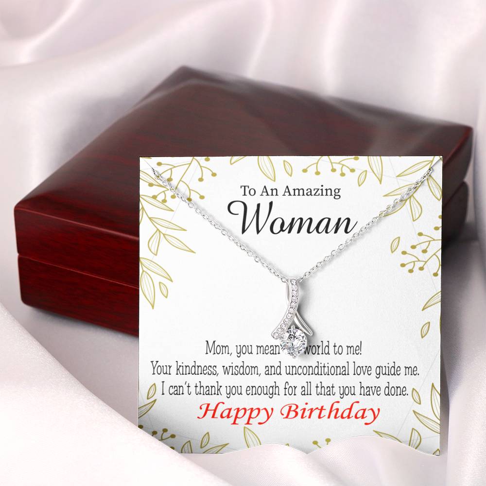 Mom Gift You Mean The World To Me Eternity Ribbon Stone Pendant 14K White Gold Stainless Steel 18-22" Mom Birthday Messages-Express Your Love Gifts