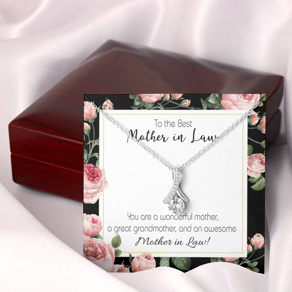 Mother-In-Law Necklace Awesome Mother-In-Law Eternity Ribbon Stone Pendant Keepsake Message Card-Express Your Love Gifts