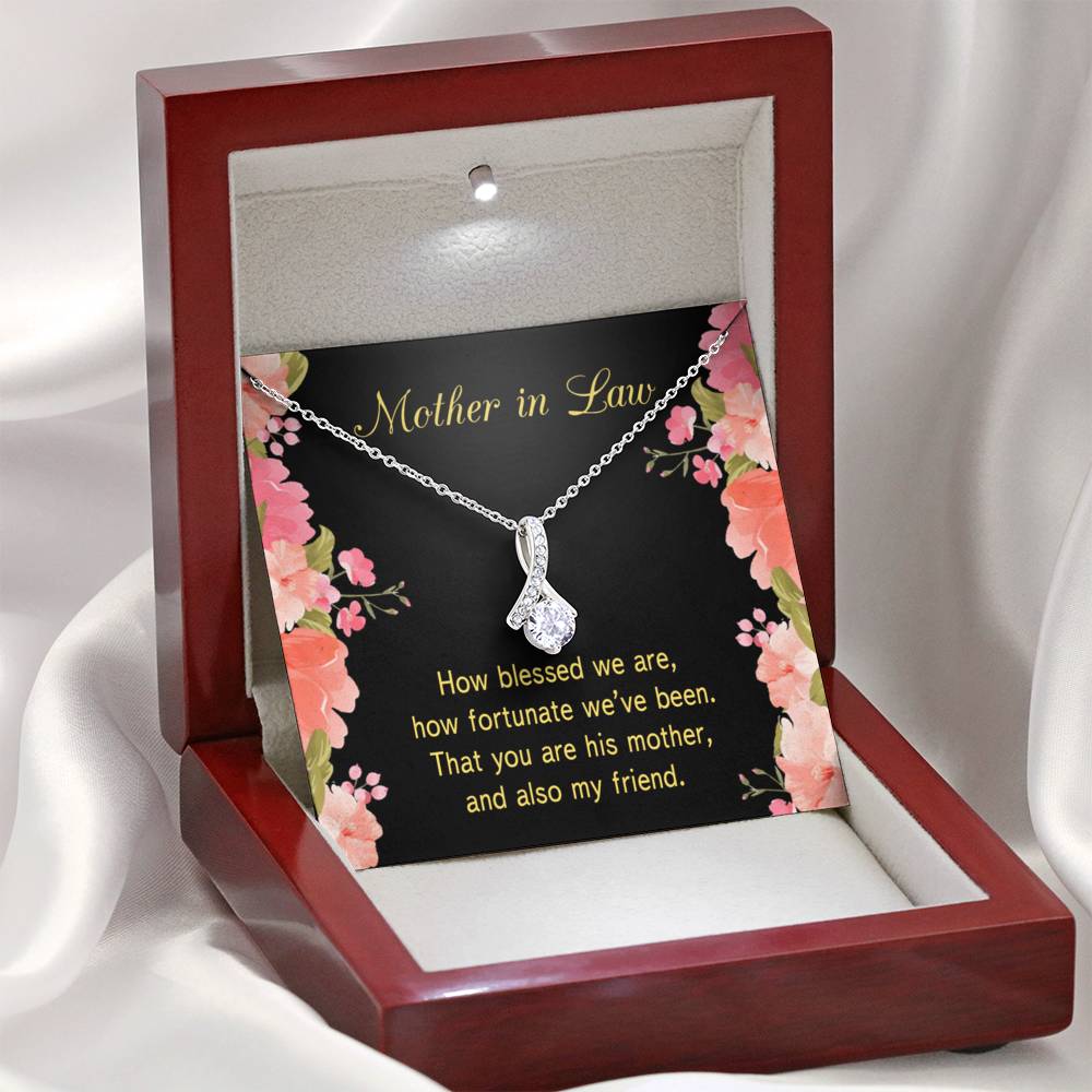 Mother-In-Law Necklace How Fortunate Eternity Ribbon Stone Pendant Keepsake Message Card-Express Your Love Gifts