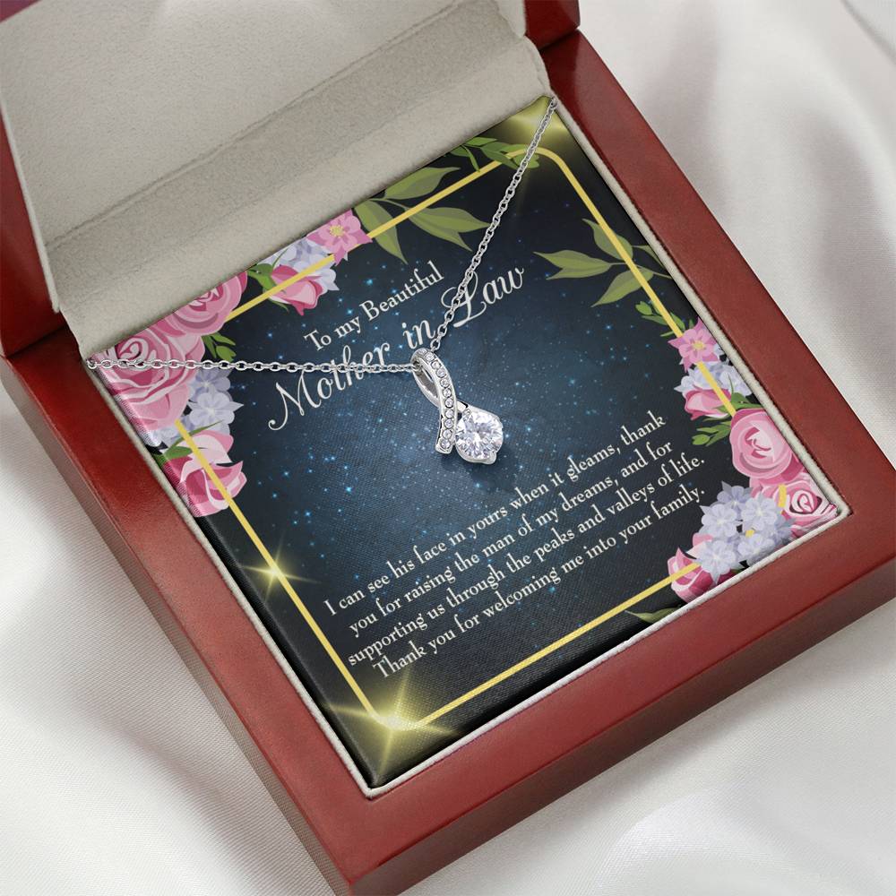 Mother-In-Law Necklace To My Beautiful Mother-In-Law Eternity Ribbon Stone Pendant-Express Your Love Gifts