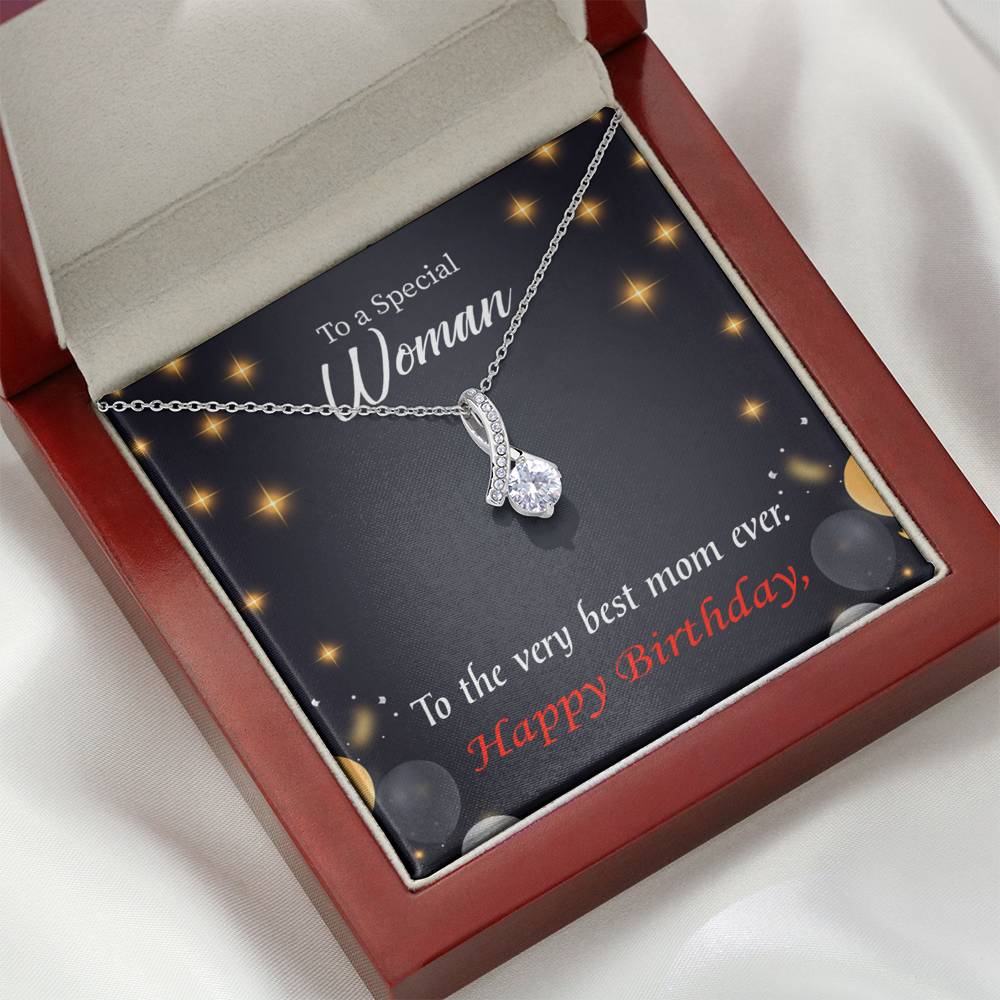 Best Mom Ever Eternity Ribbon Stone Necklace Birthday Message Card-Express Your Love Gifts