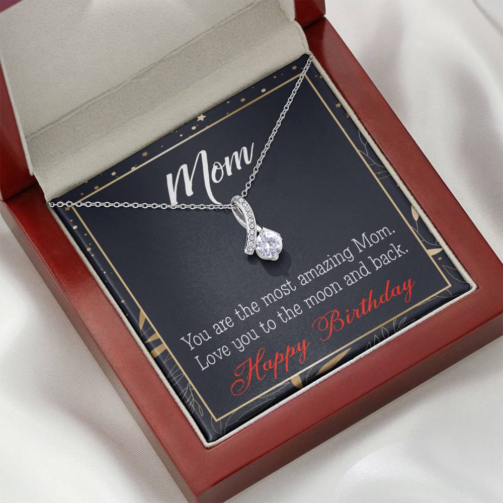 Happy Birthday Mom Love You To The Moon Eternity Ribbon Stone Necklace Message Card-Express Your Love Gifts
