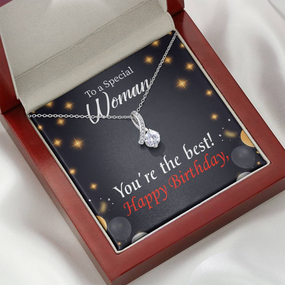 Happy Birthday Mom You'Re The Best Eternity Ribbon Stone Necklace Message Card-Express Your Love Gifts