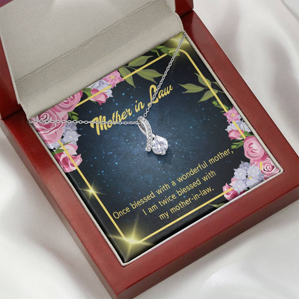 Mother-In-Law Necklace Twice Blessed Eternity Ribbon Stone Pendant Keepsake Message Card-Express Your Love Gifts