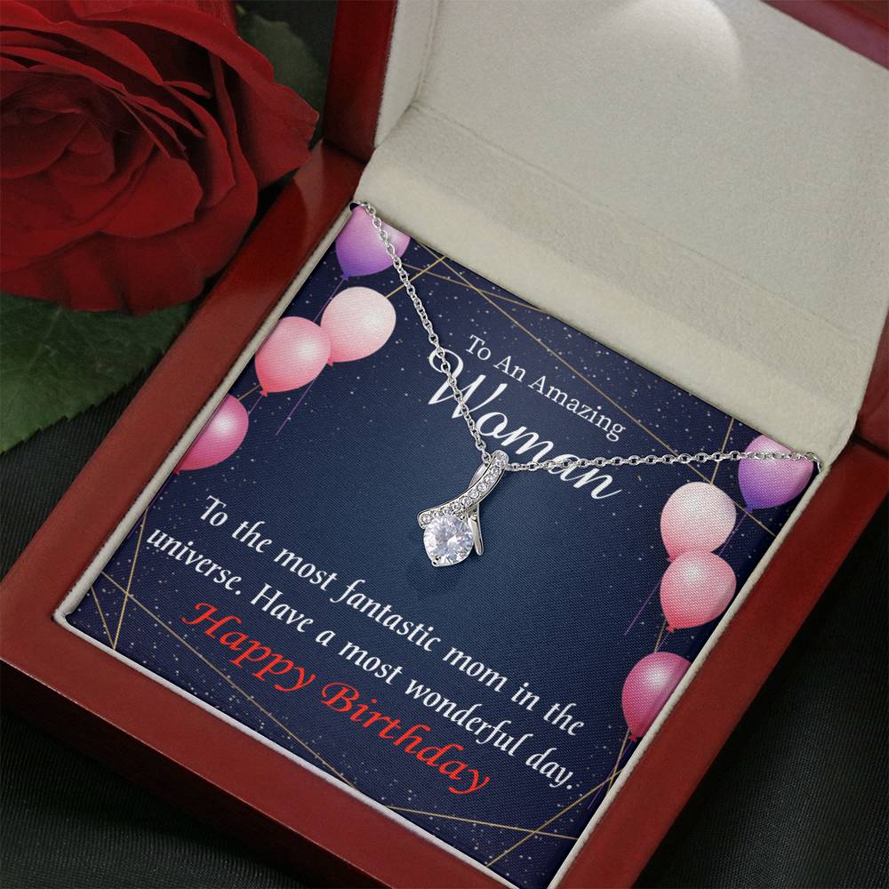 Mom Gift Most Fantastic Mom Eternity Ribbon Stone Pendant 14K White Gold Stainless Steel 18-22" Mom Birthday Messages-Express Your Love Gifts