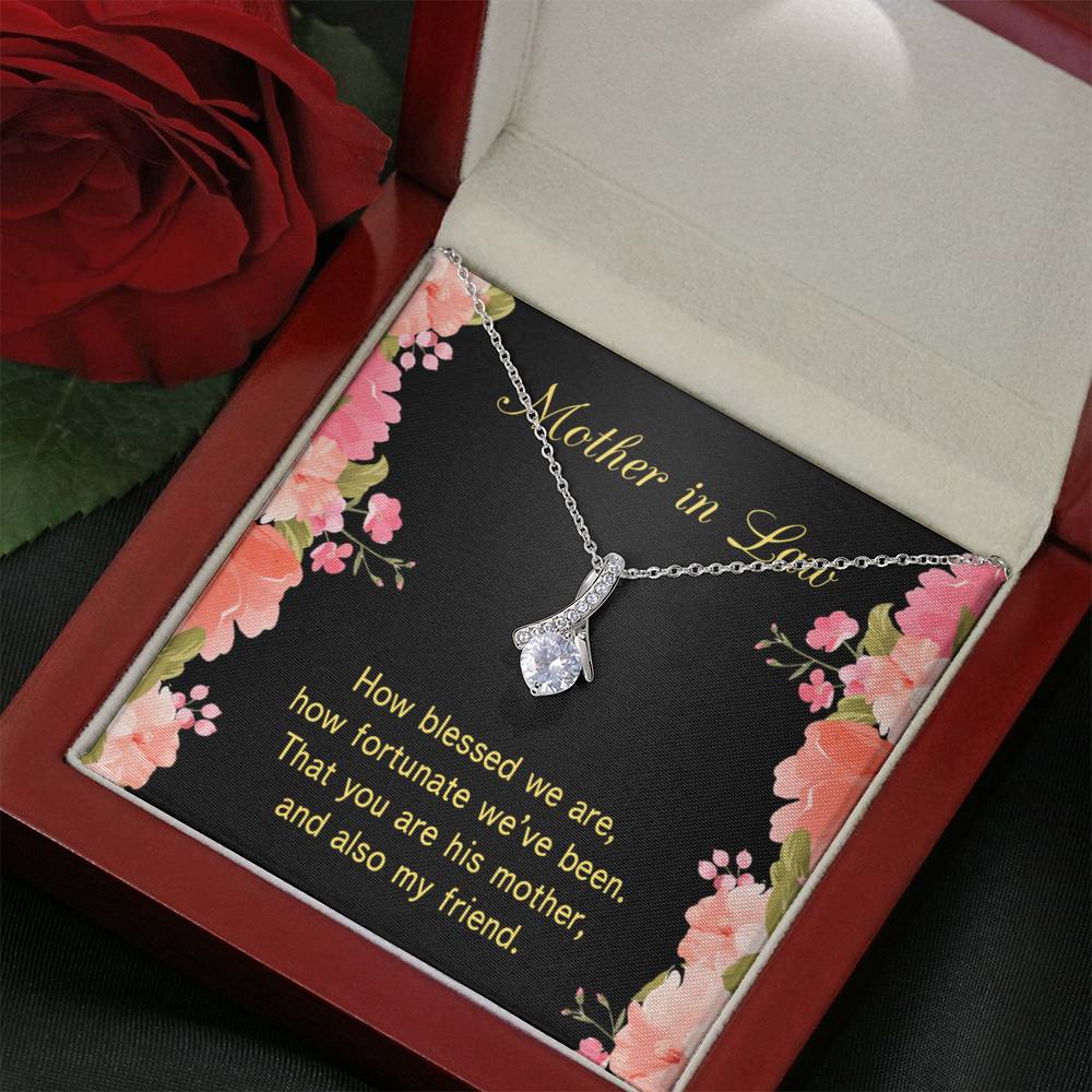 Mother-In-Law Necklace How Fortunate Eternity Ribbon Stone Pendant Keepsake Message Card-Express Your Love Gifts