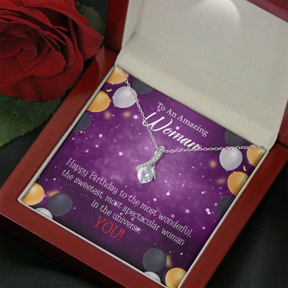 Best Mom In Universe Eternity Ribbon Necklace Birthday Message Card-Express Your Love Gifts