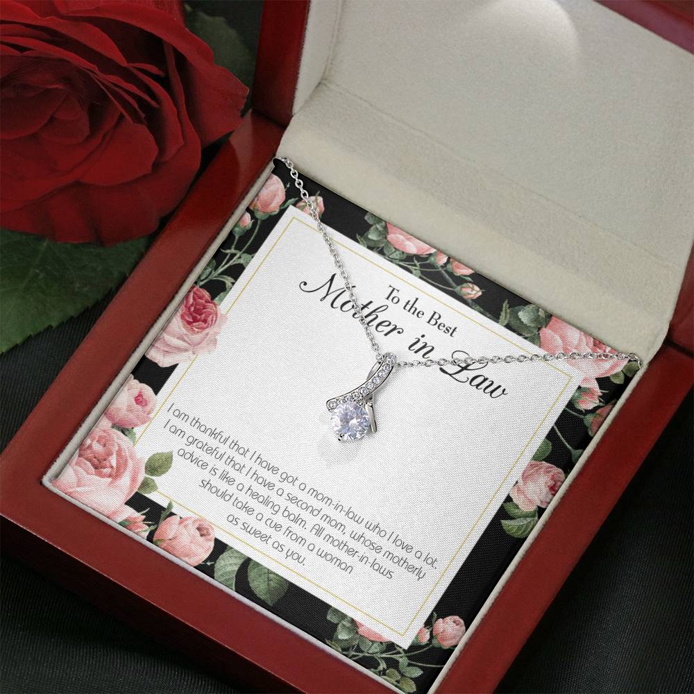 Mother-In-Law Necklace Second Mom Eternity Ribbon Stone Pendant Keepsake Message Card-Express Your Love Gifts